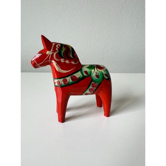 Vintage 1950s Swedish 4" Handcrafted Hand Carved Wood Flower Dala Horse Figurine - Picture 7 of 7